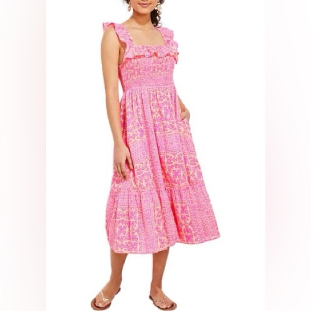 Vineyard Vines Pink Smock Ruffle 👗 Dress for sale! Has pockets on both sides :) - Picture 2 of 10